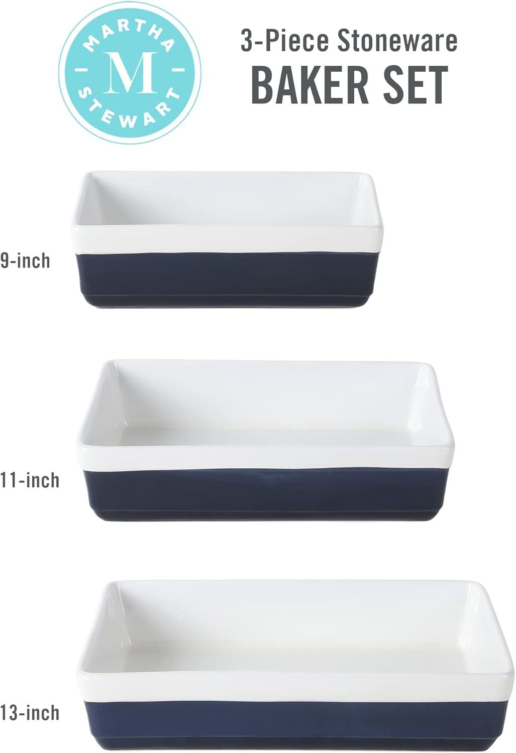 imageMARTHA STEWART 3Piece Oven to Table Stoneware Bakeware Set Baking Dish amp Casserole Set Red Durable OvenSafe Bakeware for Baking and ServingCobalt Blue