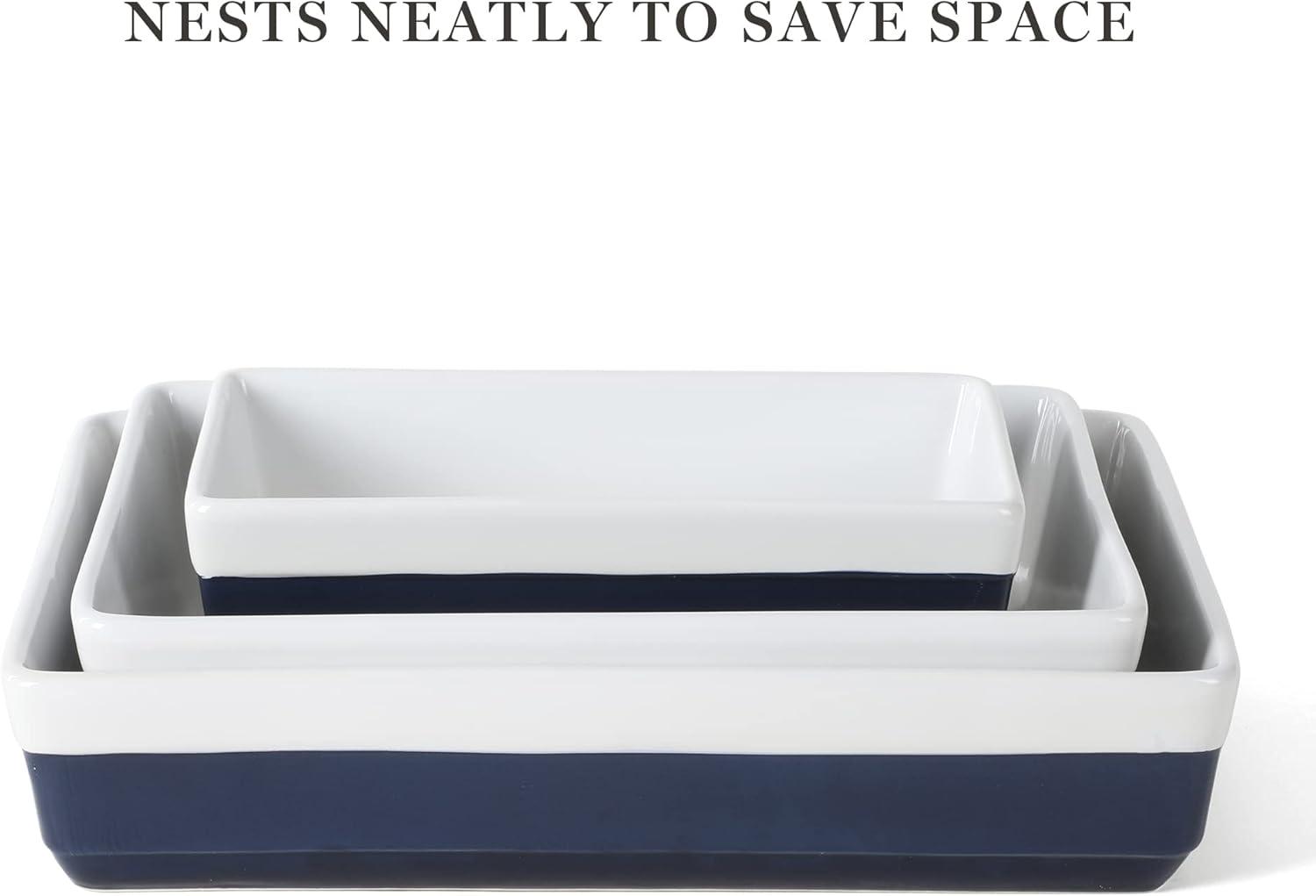imageMARTHA STEWART 3Piece Oven to Table Stoneware Bakeware Set Baking Dish amp Casserole Set Red Durable OvenSafe Bakeware for Baking and ServingCobalt Blue