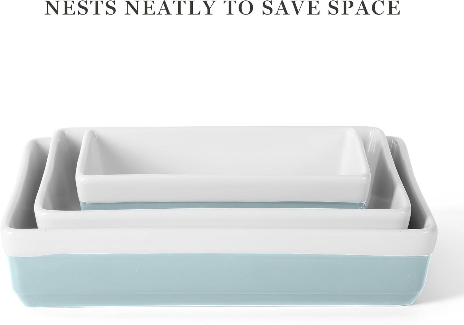 imageMARTHA STEWART 3Piece Oven to Table Stoneware Bakeware Set Baking Dish amp Casserole Set Red Durable OvenSafe Bakeware for Baking and ServingDusty Blue