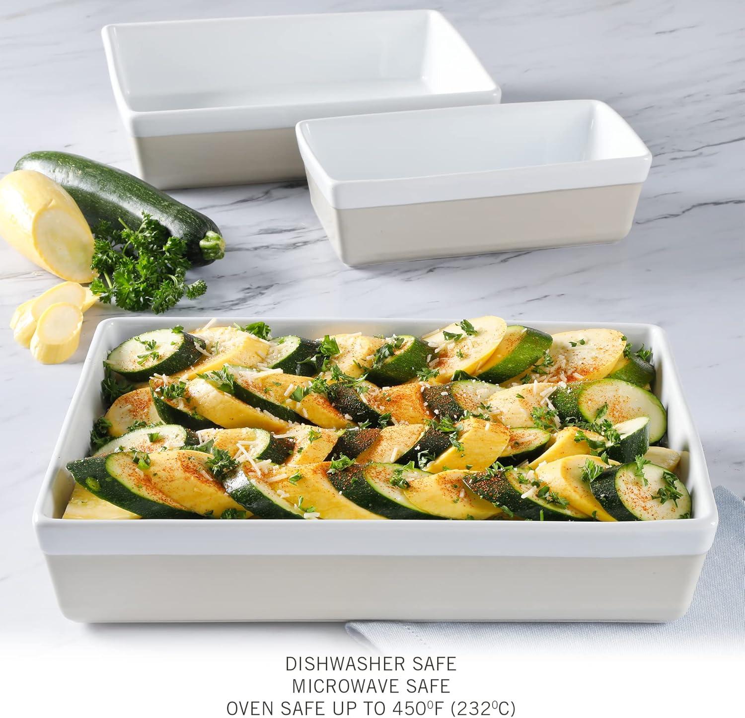 imageMARTHA STEWART 3Piece Oven to Table Stoneware Bakeware Set Baking Dish amp Casserole Set Red Durable OvenSafe Bakeware for Baking and ServingGrey