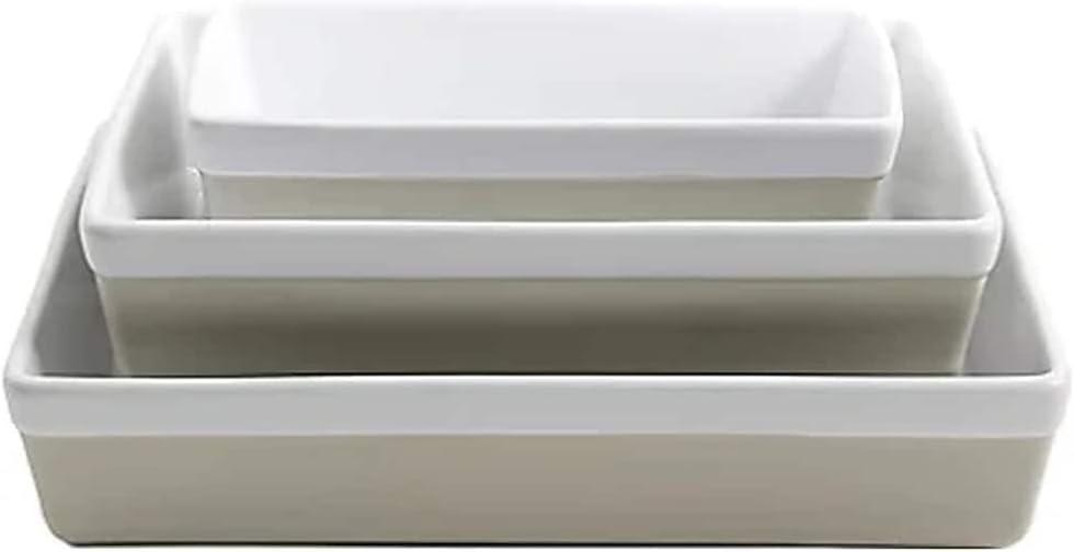 imageMARTHA STEWART 3Piece Oven to Table Stoneware Bakeware Set Baking Dish amp Casserole Set Red Durable OvenSafe Bakeware for Baking and ServingGrey