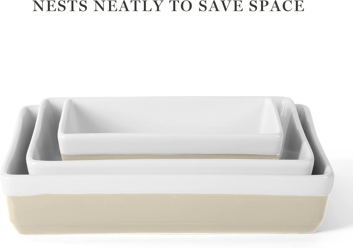 imageMARTHA STEWART 3Piece Oven to Table Stoneware Bakeware Set Baking Dish amp Casserole Set Red Durable OvenSafe Bakeware for Baking and ServingGrey
