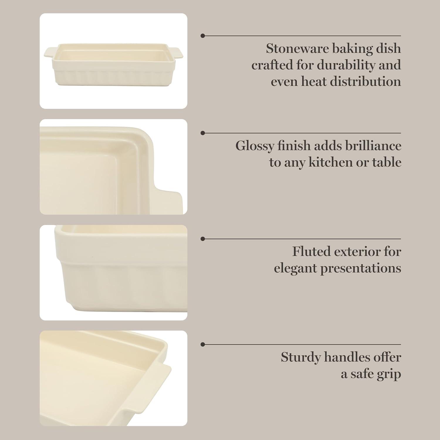 imageMARTHA STEWART 3Piece Oven to Table Stoneware Bakeware Set Baking Dish amp Casserole Set Red Durable OvenSafe Bakeware for Baking and ServingLinen White