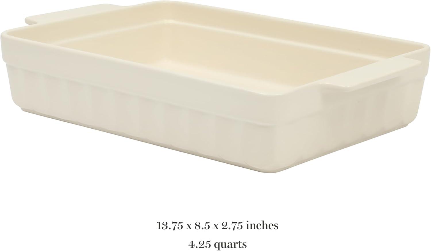 imageMARTHA STEWART 3Piece Oven to Table Stoneware Bakeware Set Baking Dish amp Casserole Set Red Durable OvenSafe Bakeware for Baking and ServingLinen White