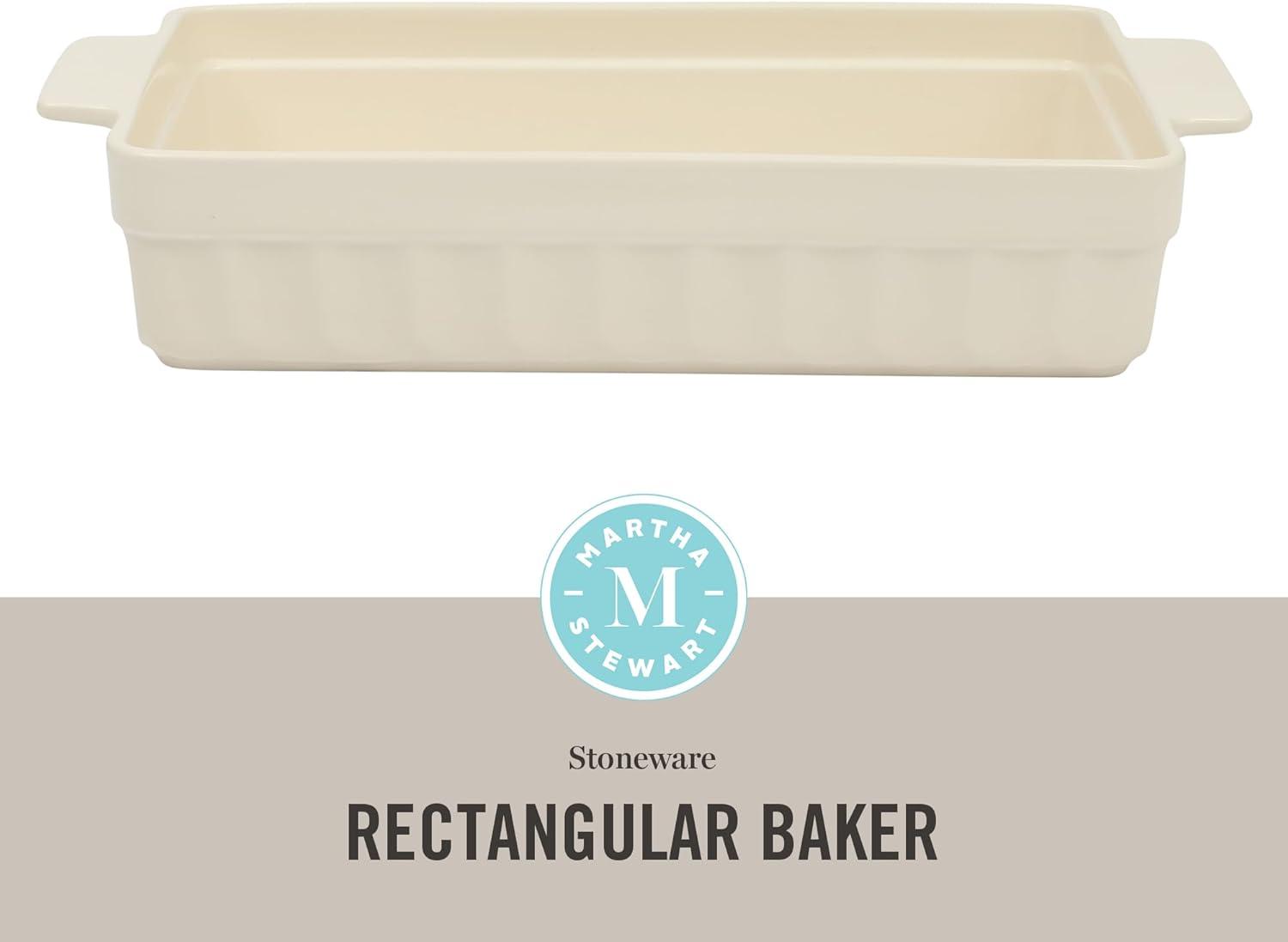imageMARTHA STEWART 3Piece Oven to Table Stoneware Bakeware Set Baking Dish amp Casserole Set Red Durable OvenSafe Bakeware for Baking and ServingLinen White