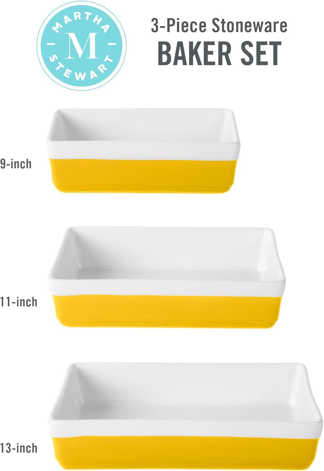 imageMARTHA STEWART 3Piece Oven to Table Stoneware Bakeware Set Baking Dish amp Casserole Set Red Durable OvenSafe Bakeware for Baking and ServingYellow