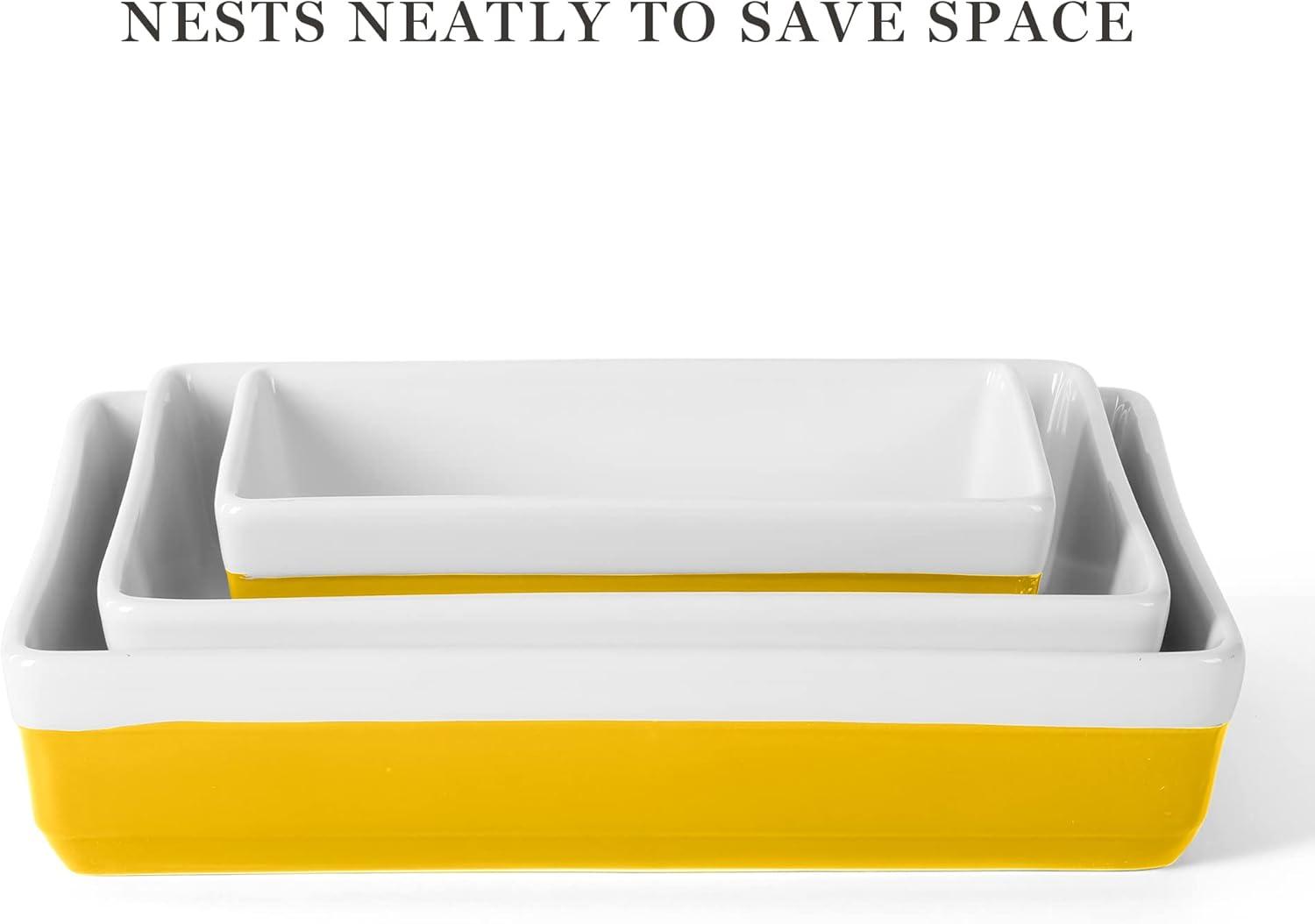 imageMARTHA STEWART 3Piece Oven to Table Stoneware Bakeware Set Baking Dish amp Casserole Set Red Durable OvenSafe Bakeware for Baking and ServingYellow