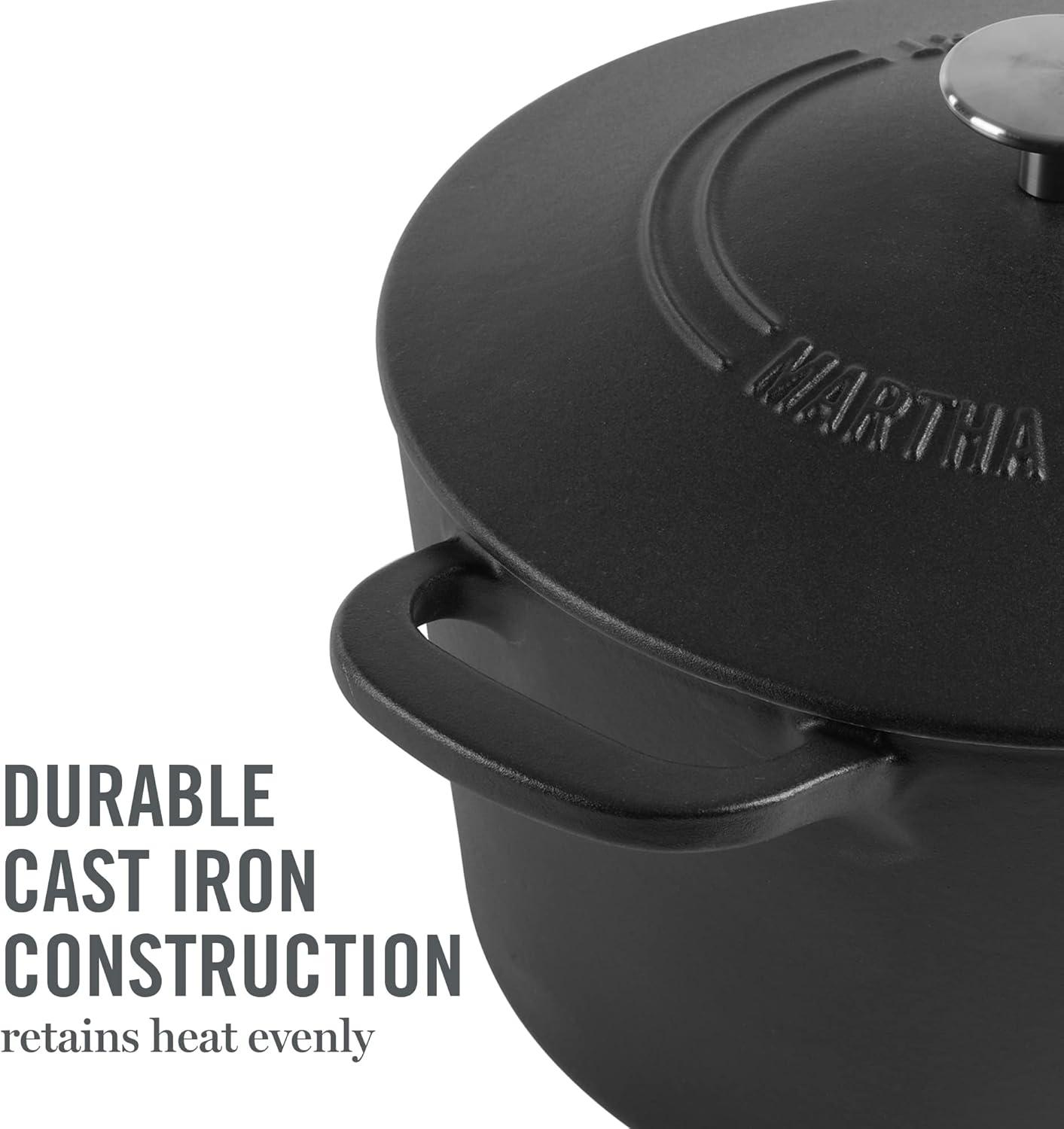imageMARTHA STEWART Gatwick 7Quart Enamel Cast Iron Dutch Oven Martha Blue Durable HeavyDuty Dutch Oven for Slow Cooking Braising amp BakingBlack Matte
