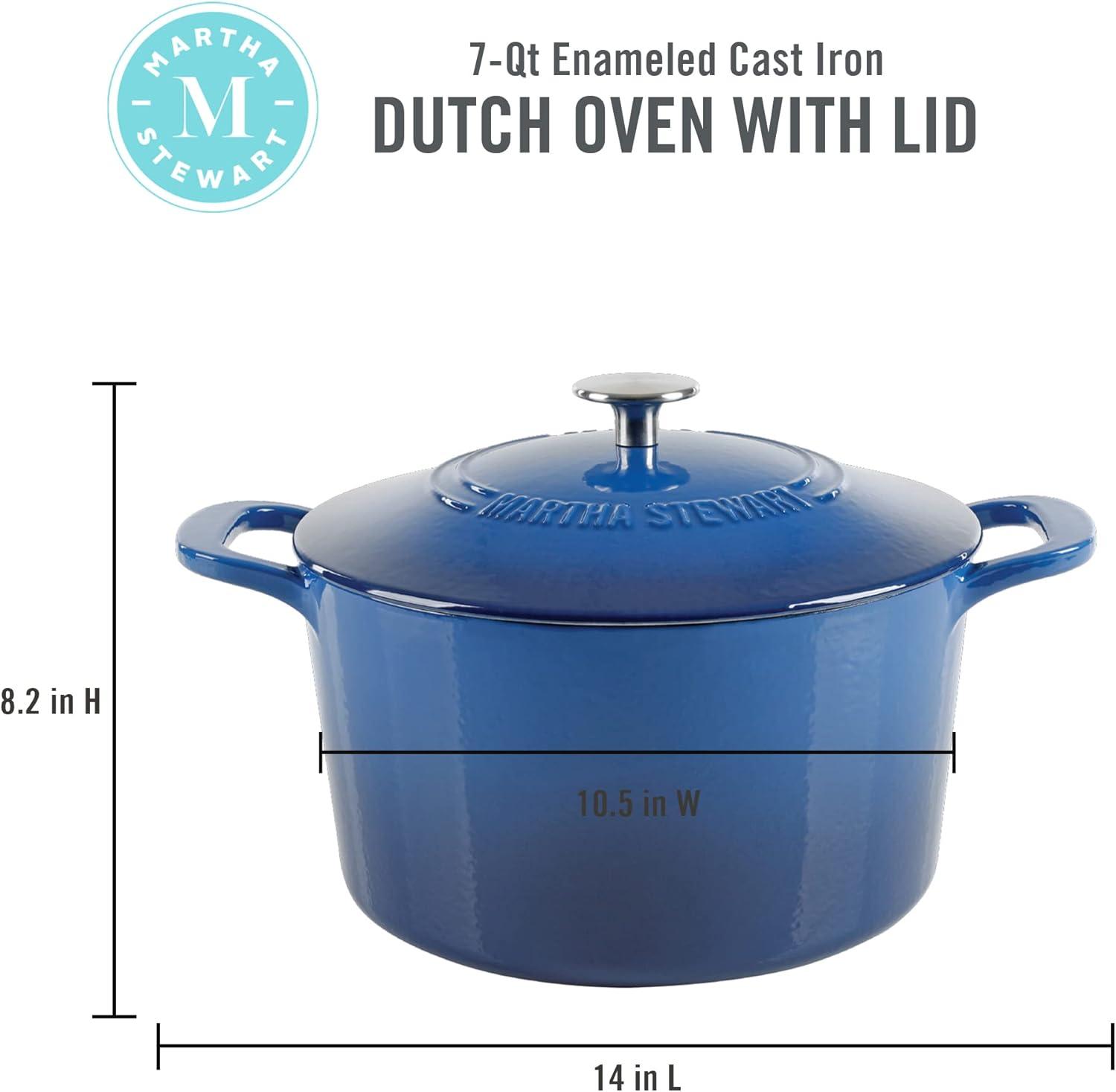 imageMARTHA STEWART Gatwick 7Quart Enamel Cast Iron Dutch Oven Martha Blue Durable HeavyDuty Dutch Oven for Slow Cooking Braising amp BakingClassic Blue
