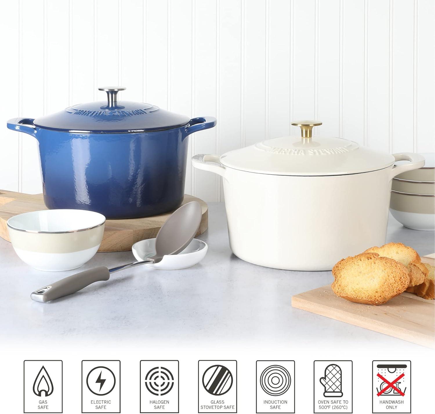imageMARTHA STEWART Gatwick 7Quart Enamel Cast Iron Dutch Oven Martha Blue Durable HeavyDuty Dutch Oven for Slow Cooking Braising amp BakingClassic Blue