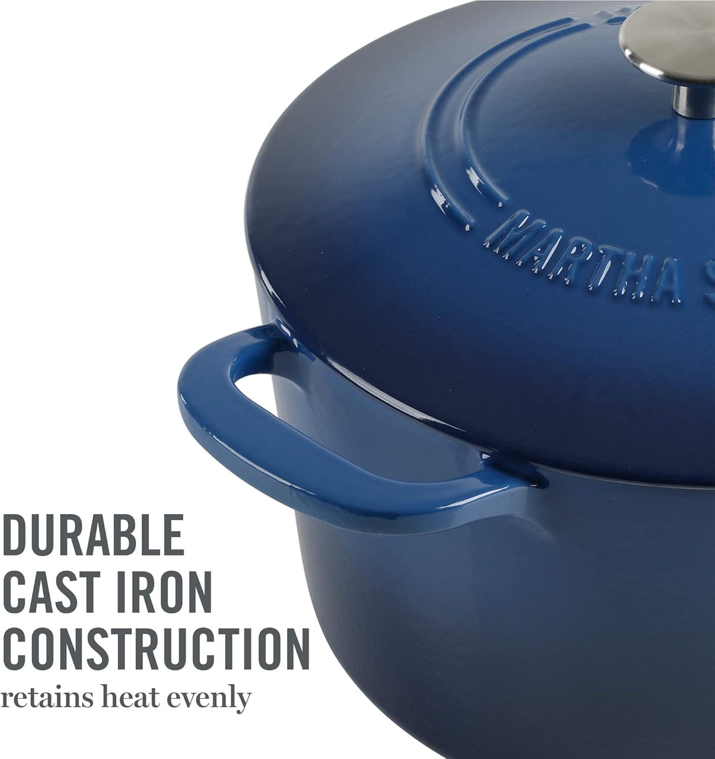 imageMARTHA STEWART Gatwick 7Quart Enamel Cast Iron Dutch Oven Martha Blue Durable HeavyDuty Dutch Oven for Slow Cooking Braising amp BakingClassic Blue