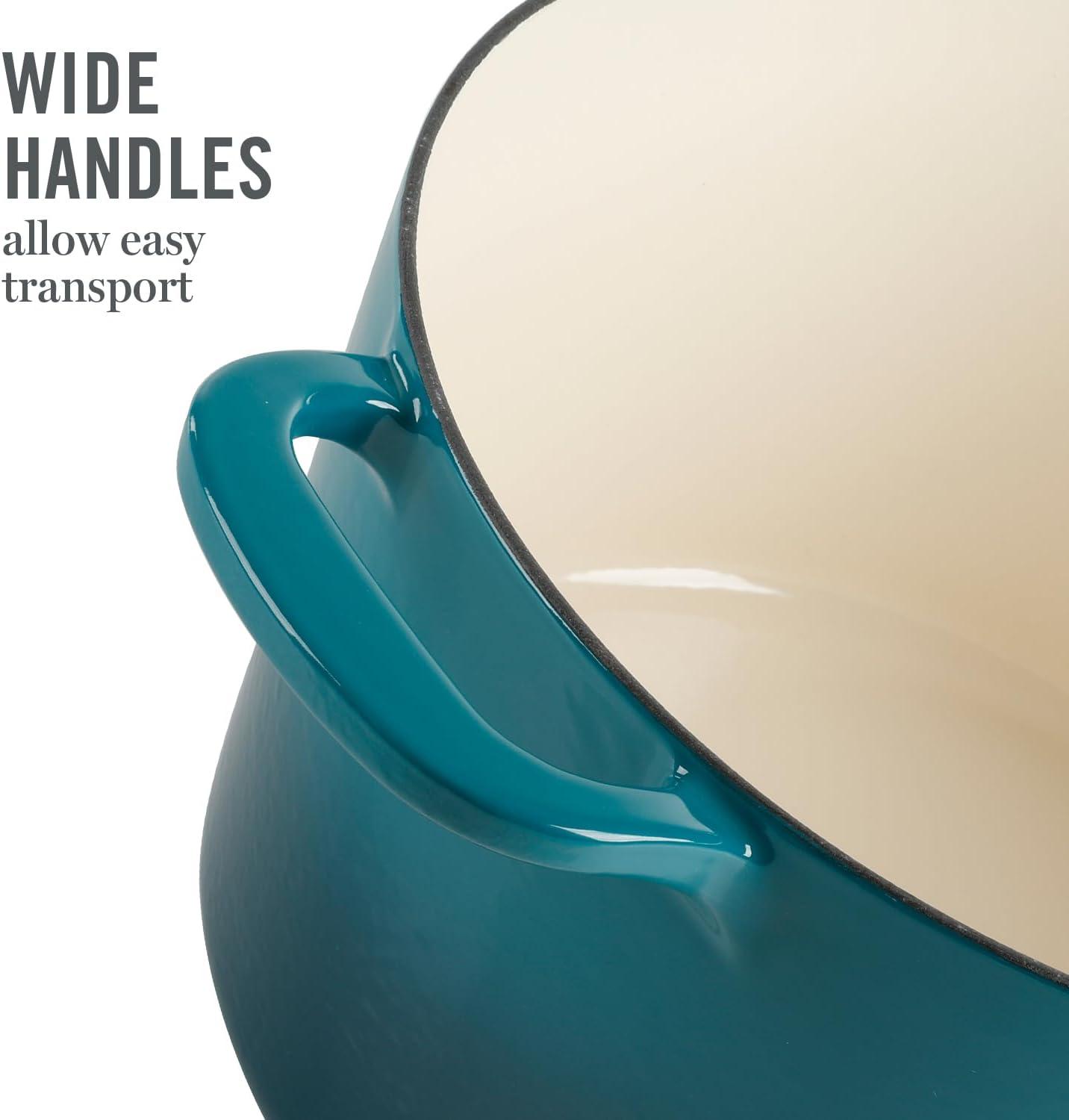 imageMARTHA STEWART Gatwick 7Quart Enamel Cast Iron Dutch Oven Martha Blue Durable HeavyDuty Dutch Oven for Slow Cooking Braising amp BakingEmerald Ombre