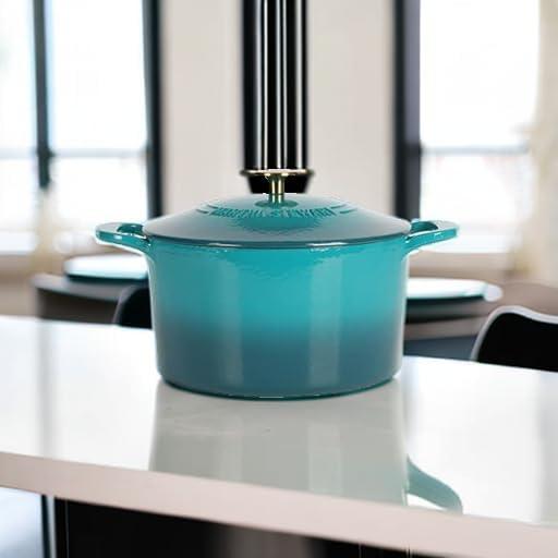 imageMARTHA STEWART Gatwick 7Quart Enamel Cast Iron Dutch Oven Martha Blue Durable HeavyDuty Dutch Oven for Slow Cooking Braising amp BakingEmerald Ombre