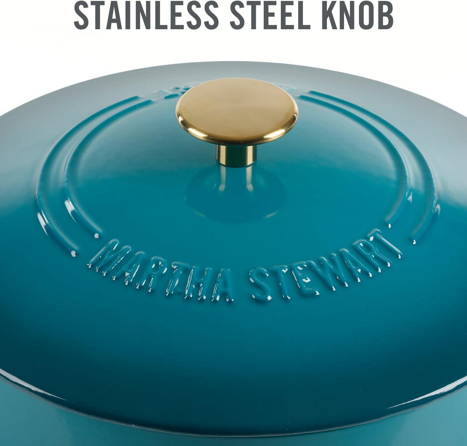 imageMARTHA STEWART Gatwick 7Quart Enamel Cast Iron Dutch Oven Martha Blue Durable HeavyDuty Dutch Oven for Slow Cooking Braising amp BakingEmerald Ombre