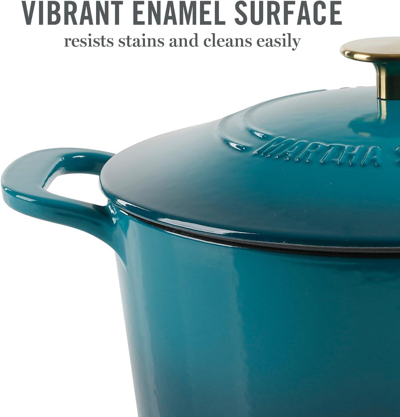 imageMARTHA STEWART Gatwick 7Quart Enamel Cast Iron Dutch Oven Martha Blue Durable HeavyDuty Dutch Oven for Slow Cooking Braising amp BakingEmerald Ombre