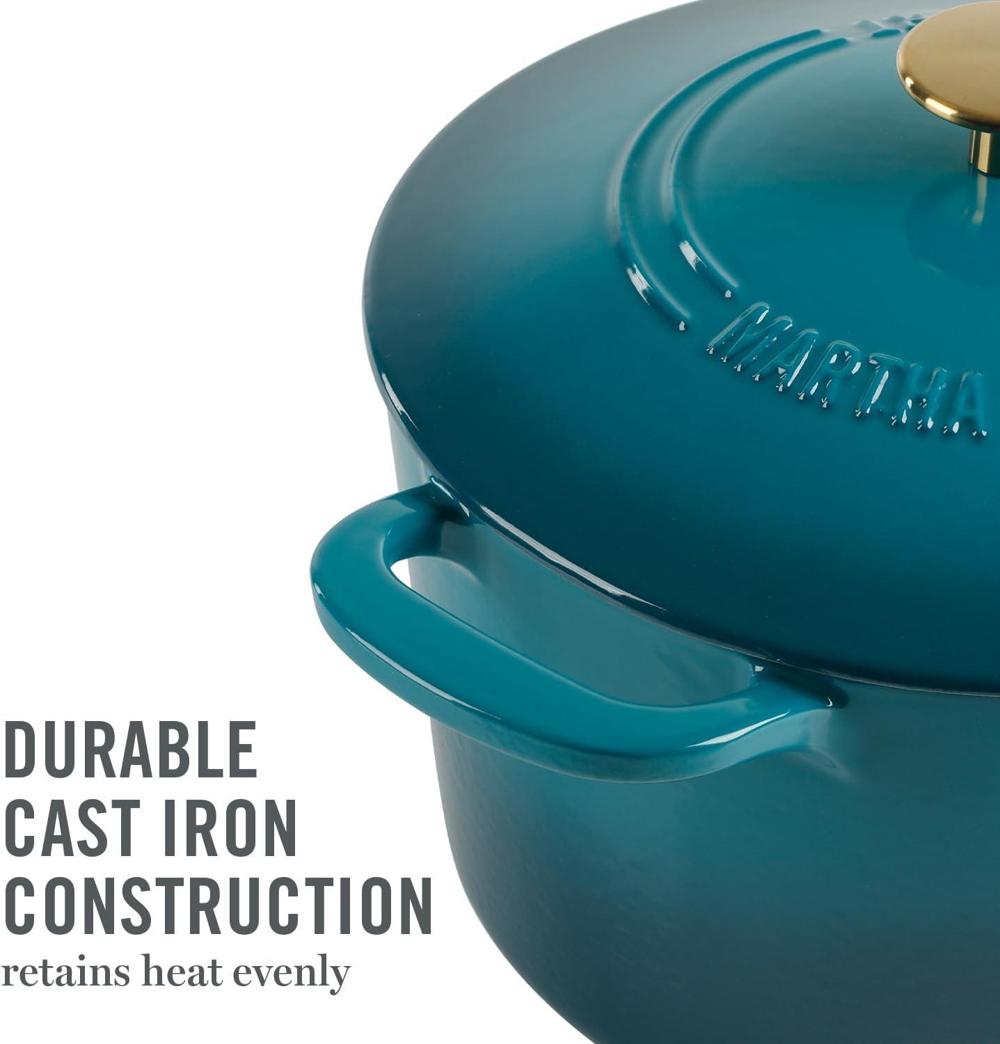 imageMARTHA STEWART Gatwick 7Quart Enamel Cast Iron Dutch Oven Martha Blue Durable HeavyDuty Dutch Oven for Slow Cooking Braising amp BakingEmerald Ombre