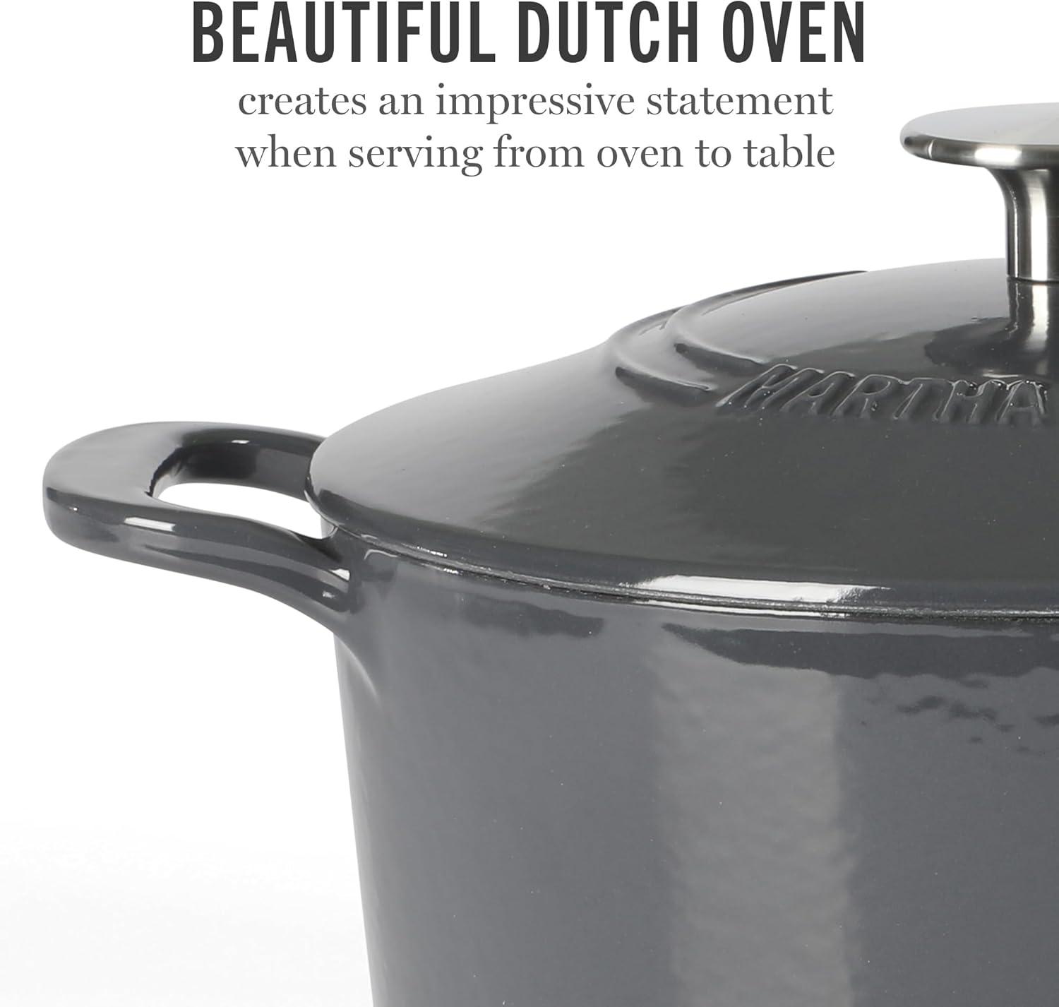 imageMARTHA STEWART Gatwick 7Quart Enamel Cast Iron Dutch Oven Martha Blue Durable HeavyDuty Dutch Oven for Slow Cooking Braising amp BakingGray