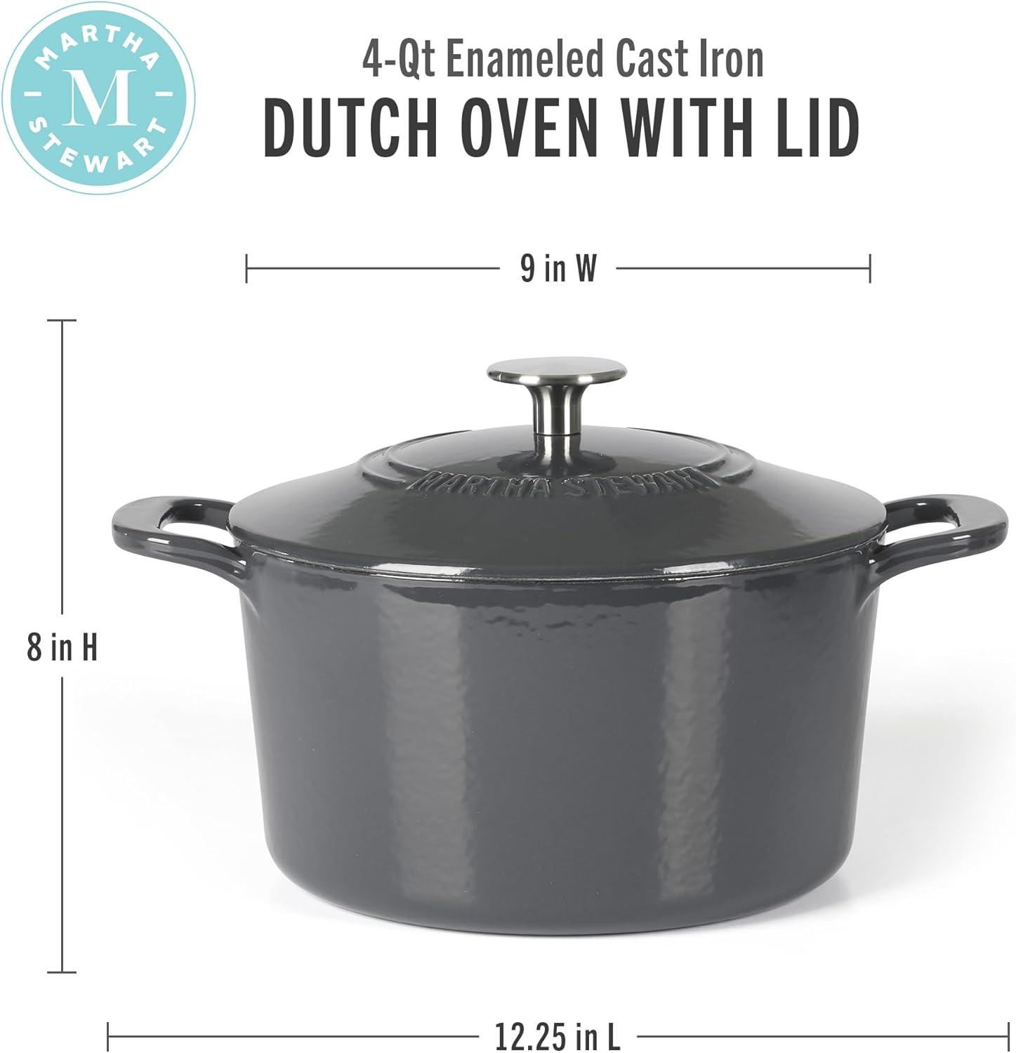 imageMARTHA STEWART Gatwick 7Quart Enamel Cast Iron Dutch Oven Martha Blue Durable HeavyDuty Dutch Oven for Slow Cooking Braising amp BakingGray