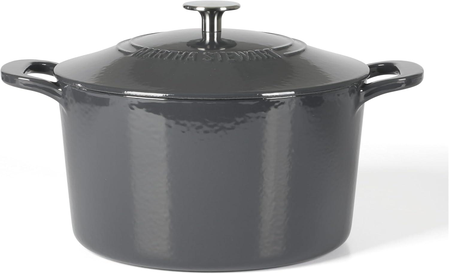 imageMARTHA STEWART Gatwick 7Quart Enamel Cast Iron Dutch Oven Martha Blue Durable HeavyDuty Dutch Oven for Slow Cooking Braising amp BakingGray