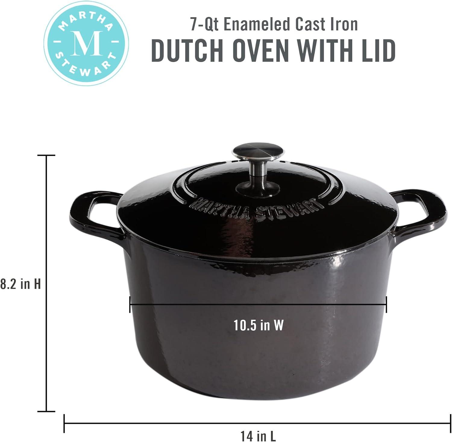 imageMARTHA STEWART Gatwick 7Quart Enamel Cast Iron Dutch Oven Martha Blue Durable HeavyDuty Dutch Oven for Slow Cooking Braising amp BakingGun Metal Gray