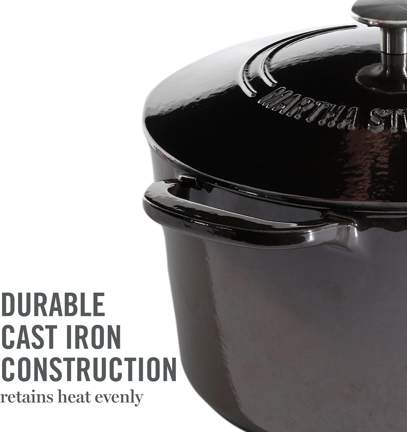 imageMARTHA STEWART Gatwick 7Quart Enamel Cast Iron Dutch Oven Martha Blue Durable HeavyDuty Dutch Oven for Slow Cooking Braising amp BakingGun Metal Gray