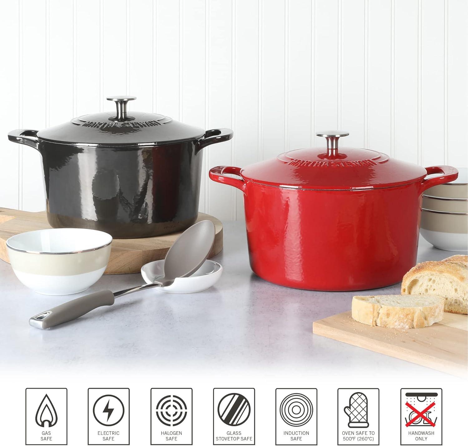 imageMARTHA STEWART Gatwick 7Quart Enamel Cast Iron Dutch Oven Martha Blue Durable HeavyDuty Dutch Oven for Slow Cooking Braising amp BakingGun Metal Gray