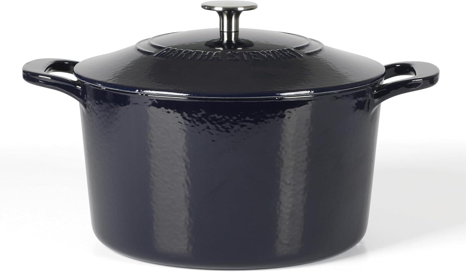 imageMARTHA STEWART Gatwick 7Quart Enamel Cast Iron Dutch Oven Martha Blue Durable HeavyDuty Dutch Oven for Slow Cooking Braising amp BakingNavy Blue