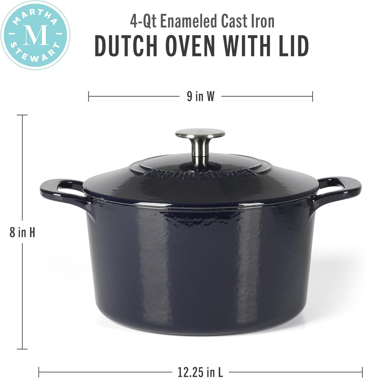 imageMARTHA STEWART Gatwick 7Quart Enamel Cast Iron Dutch Oven Martha Blue Durable HeavyDuty Dutch Oven for Slow Cooking Braising amp BakingNavy Blue