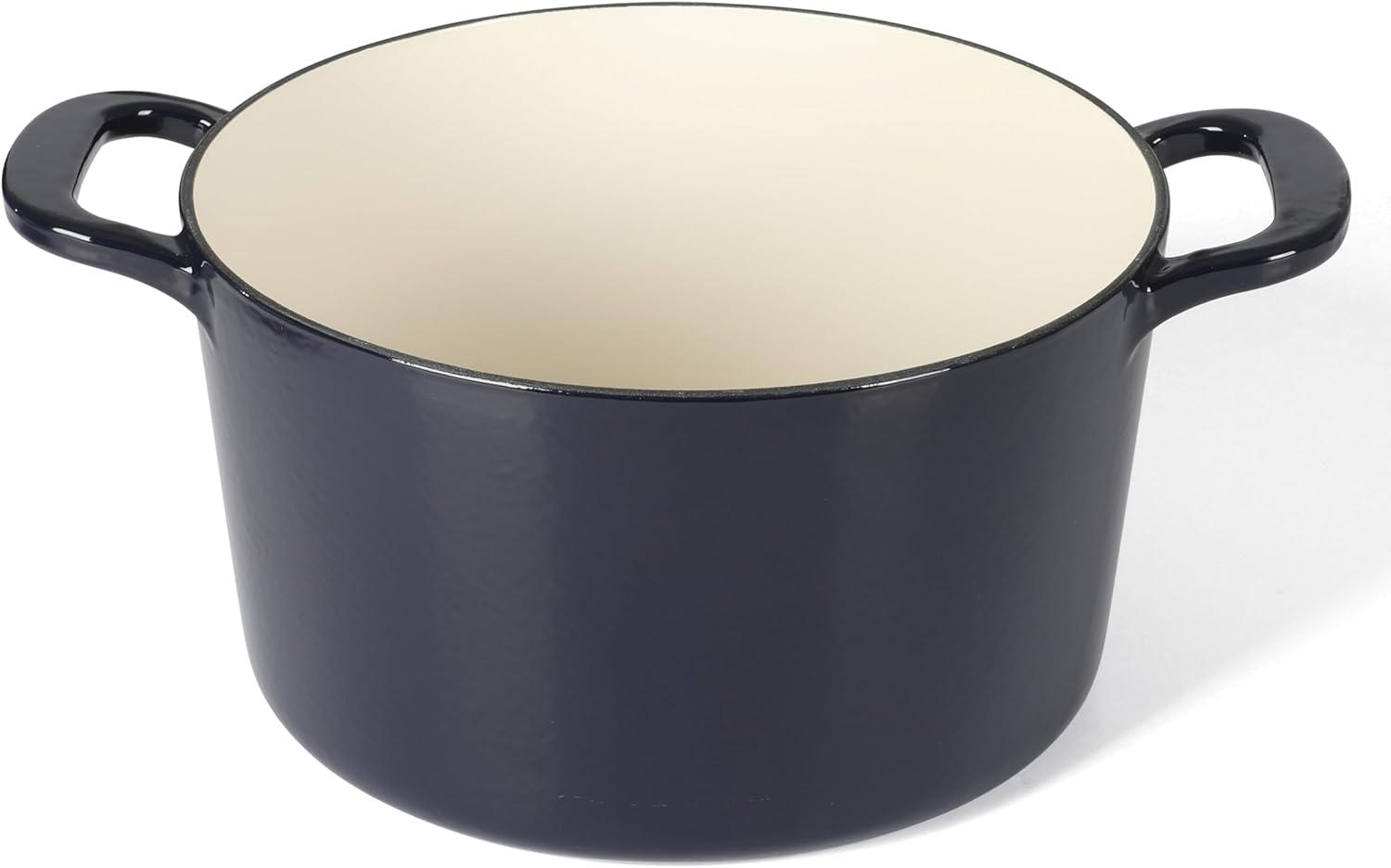 imageMARTHA STEWART Gatwick 7Quart Enamel Cast Iron Dutch Oven Martha Blue Durable HeavyDuty Dutch Oven for Slow Cooking Braising amp BakingNavy Blue