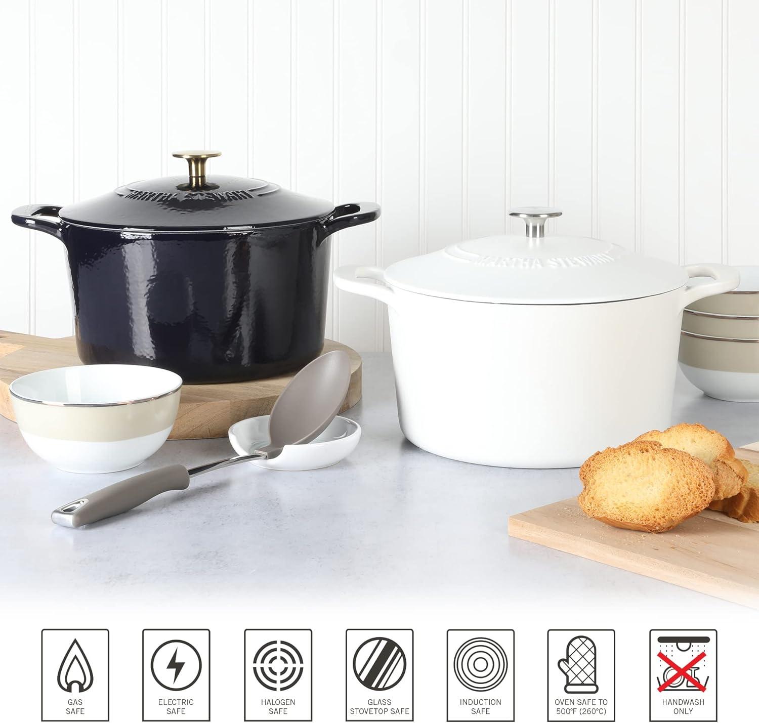 imageMARTHA STEWART Gatwick 7Quart Enamel Cast Iron Dutch Oven Martha Blue Durable HeavyDuty Dutch Oven for Slow Cooking Braising amp BakingNavy w Gold Knob