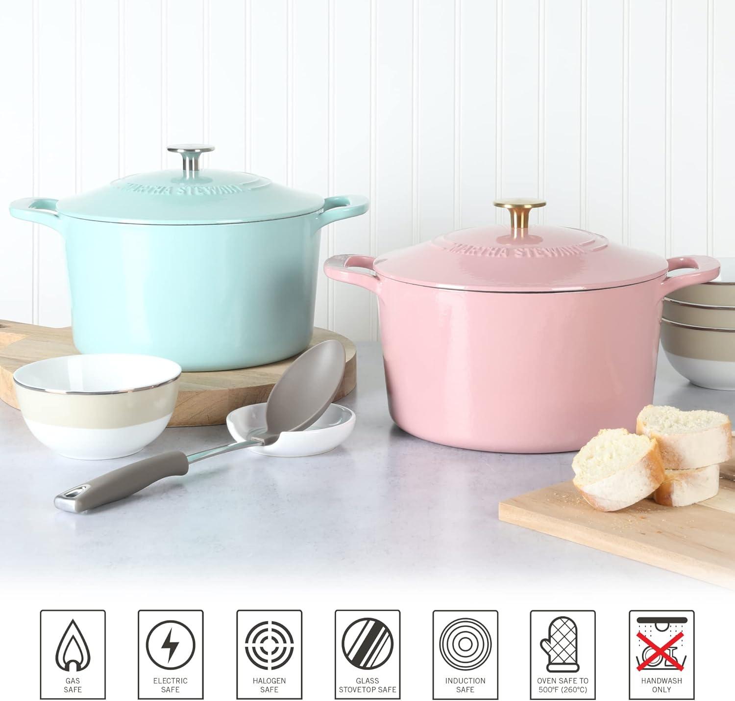 imageMARTHA STEWART Gatwick 7Quart Enamel Cast Iron Dutch Oven Martha Blue Durable HeavyDuty Dutch Oven for Slow Cooking Braising amp BakingPink
