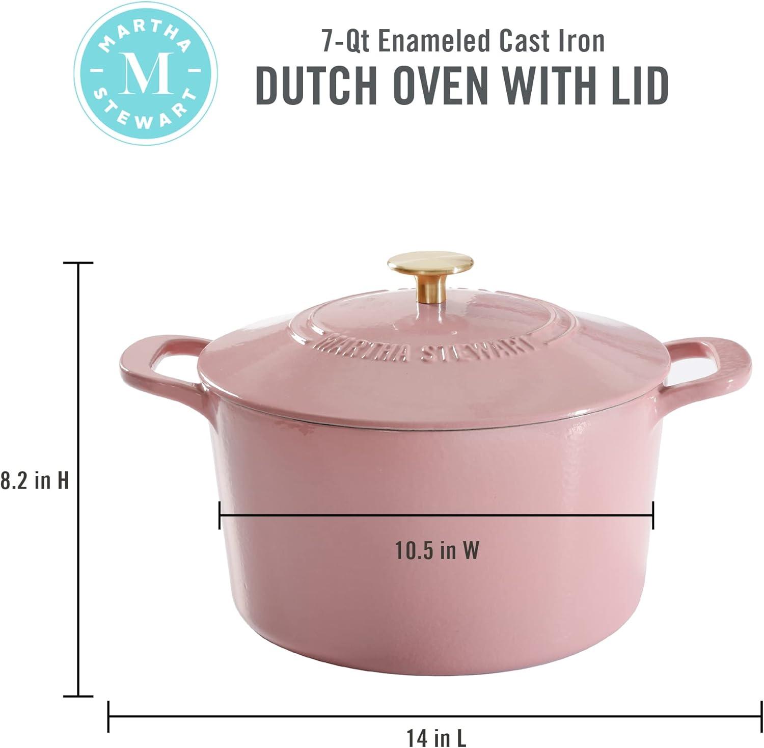 imageMARTHA STEWART Gatwick 7Quart Enamel Cast Iron Dutch Oven Martha Blue Durable HeavyDuty Dutch Oven for Slow Cooking Braising amp BakingPink