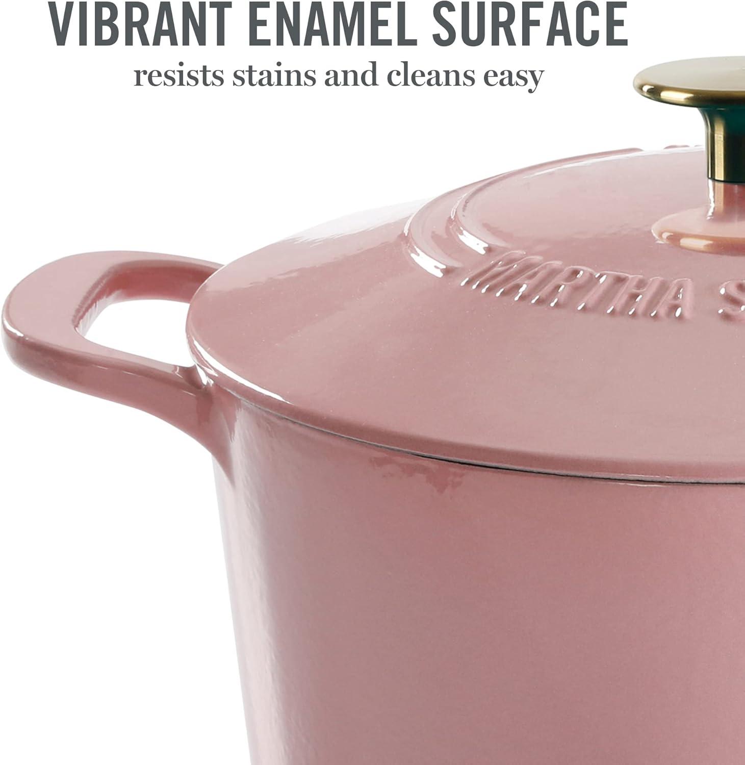 imageMARTHA STEWART Gatwick 7Quart Enamel Cast Iron Dutch Oven Martha Blue Durable HeavyDuty Dutch Oven for Slow Cooking Braising amp BakingPink