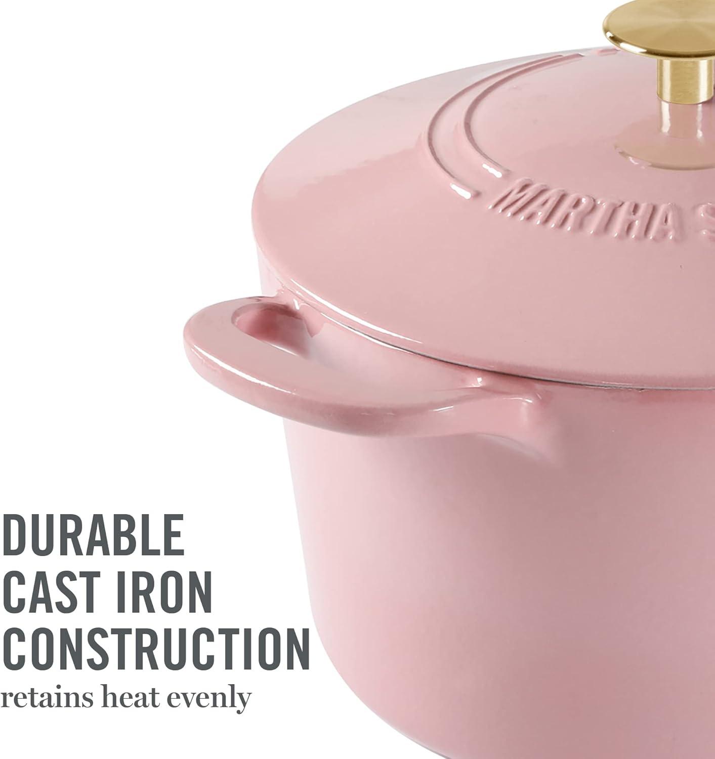 imageMARTHA STEWART Gatwick 7Quart Enamel Cast Iron Dutch Oven Martha Blue Durable HeavyDuty Dutch Oven for Slow Cooking Braising amp BakingPink