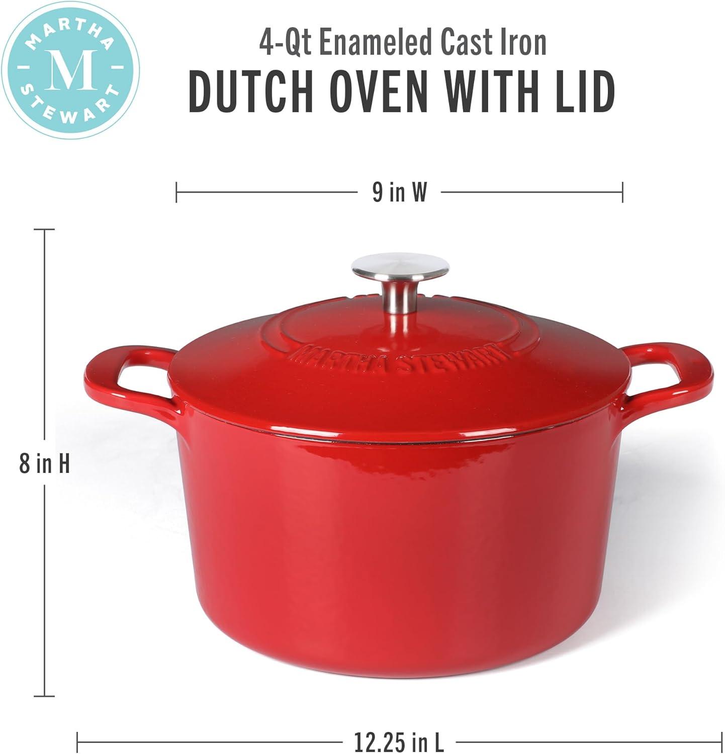 imageMARTHA STEWART Gatwick 7Quart Enamel Cast Iron Dutch Oven Martha Blue Durable HeavyDuty Dutch Oven for Slow Cooking Braising amp BakingRed