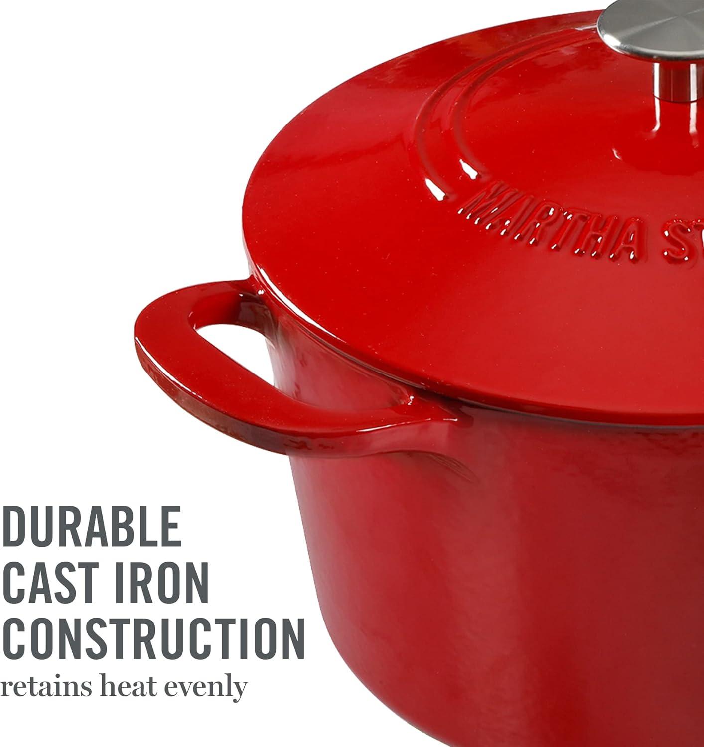 imageMARTHA STEWART Gatwick 7Quart Enamel Cast Iron Dutch Oven Martha Blue Durable HeavyDuty Dutch Oven for Slow Cooking Braising amp BakingRed