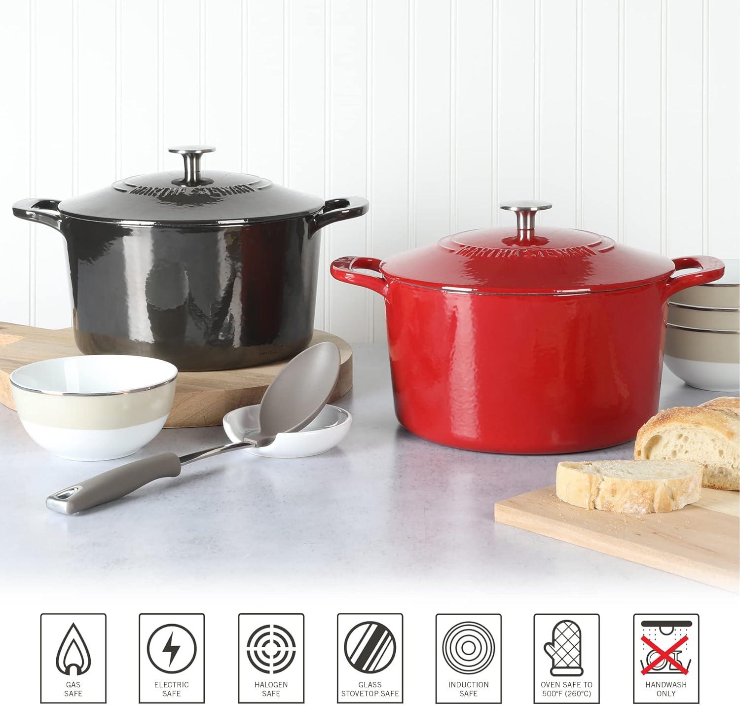 imageMARTHA STEWART Gatwick 7Quart Enamel Cast Iron Dutch Oven Martha Blue Durable HeavyDuty Dutch Oven for Slow Cooking Braising amp BakingRed