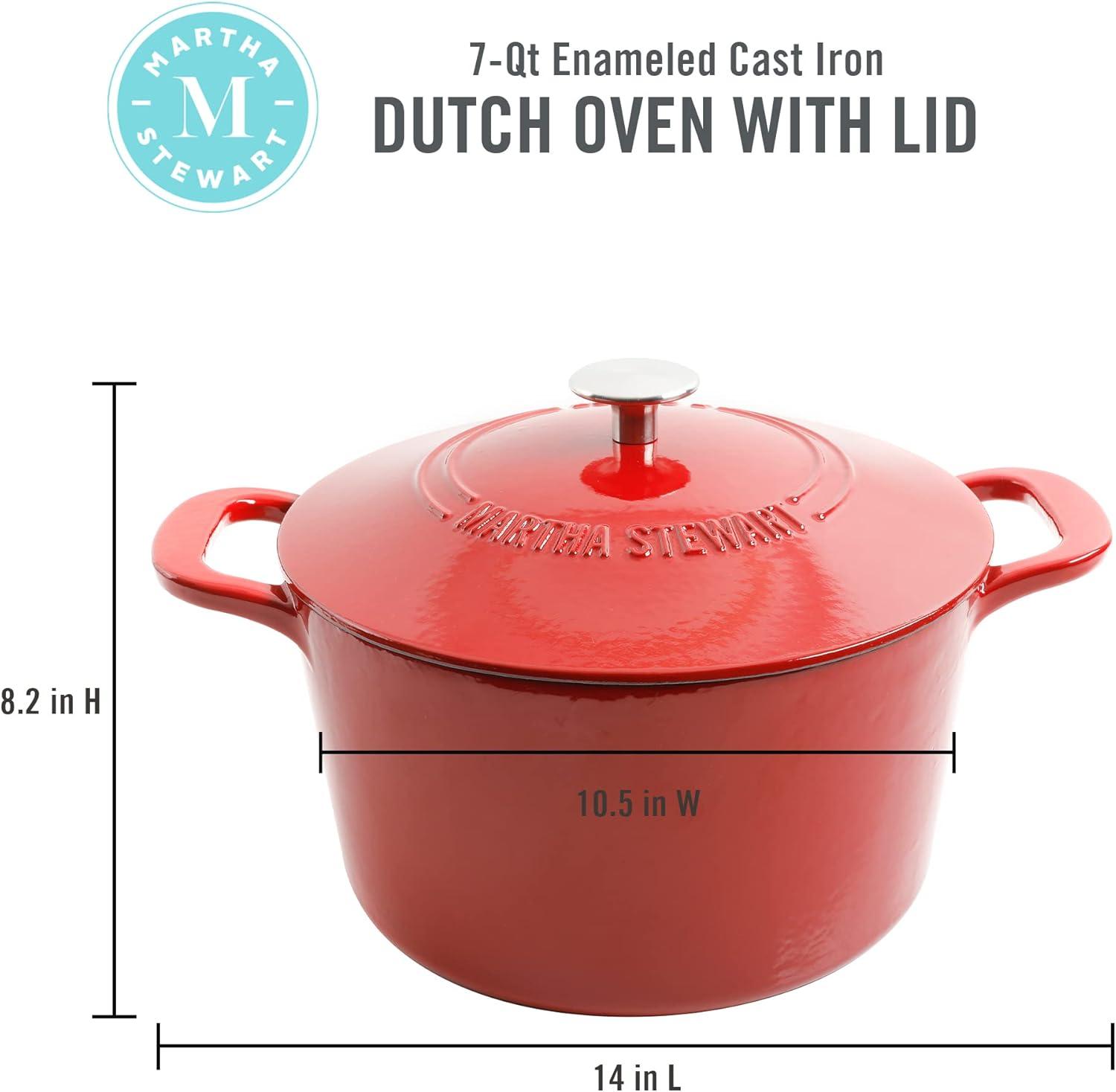 imageMARTHA STEWART Gatwick 7Quart Enamel Cast Iron Dutch Oven Martha Blue Durable HeavyDuty Dutch Oven for Slow Cooking Braising amp BakingRed