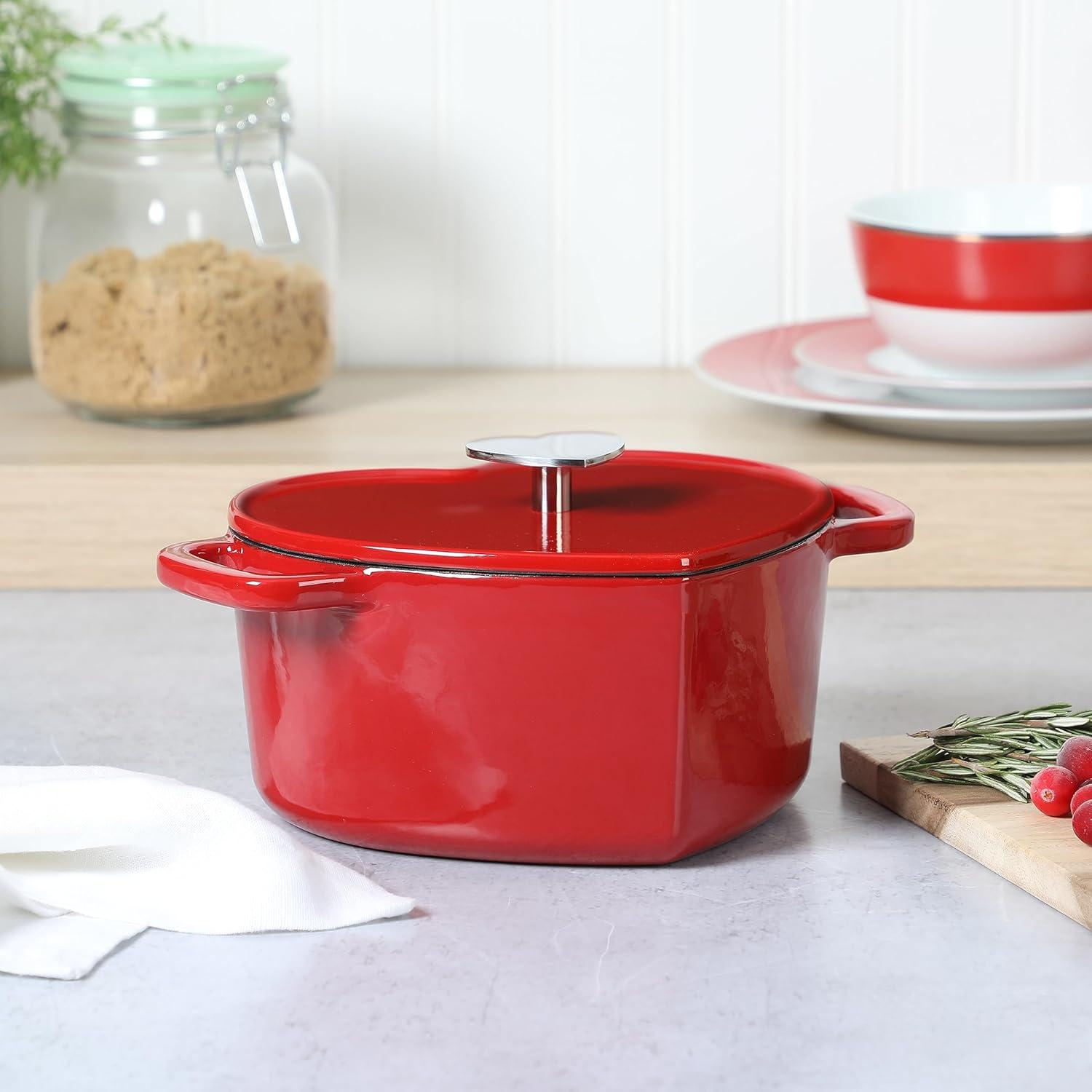 imageMARTHA STEWART Gatwick 7Quart Enamel Cast Iron Dutch Oven Martha Blue Durable HeavyDuty Dutch Oven for Slow Cooking Braising amp BakingRed Heart Shaped