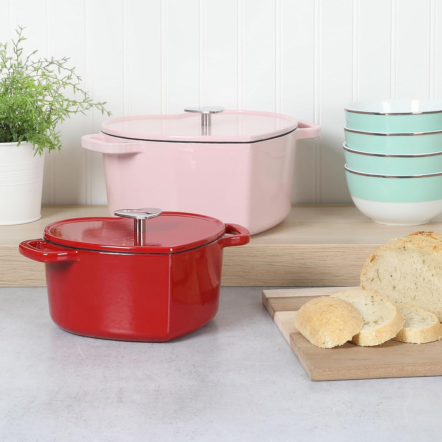 imageMARTHA STEWART Gatwick 7Quart Enamel Cast Iron Dutch Oven Martha Blue Durable HeavyDuty Dutch Oven for Slow Cooking Braising amp BakingRed Heart Shaped