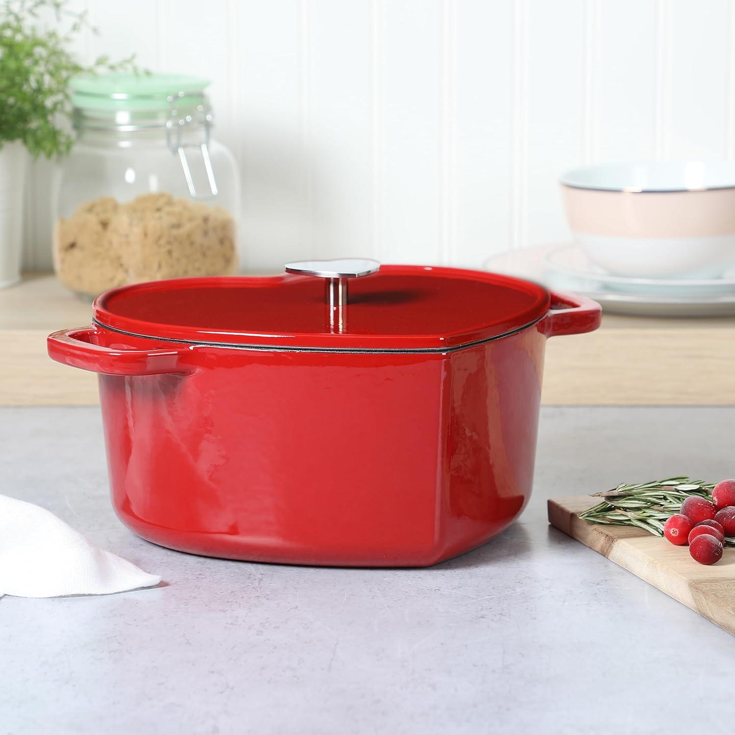 imageMARTHA STEWART Gatwick 7Quart Enamel Cast Iron Dutch Oven Martha Blue Durable HeavyDuty Dutch Oven for Slow Cooking Braising amp BakingRed Heart Shaped