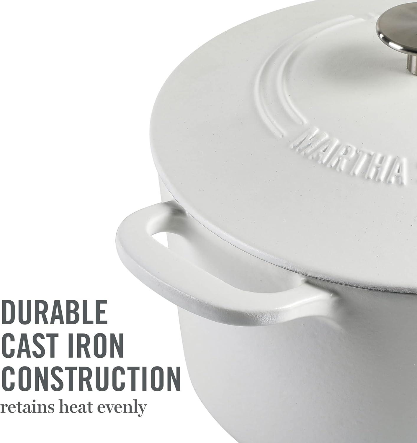imageMARTHA STEWART Gatwick 7Quart Enamel Cast Iron Dutch Oven Martha Blue Durable HeavyDuty Dutch Oven for Slow Cooking Braising amp BakingWhite Matte