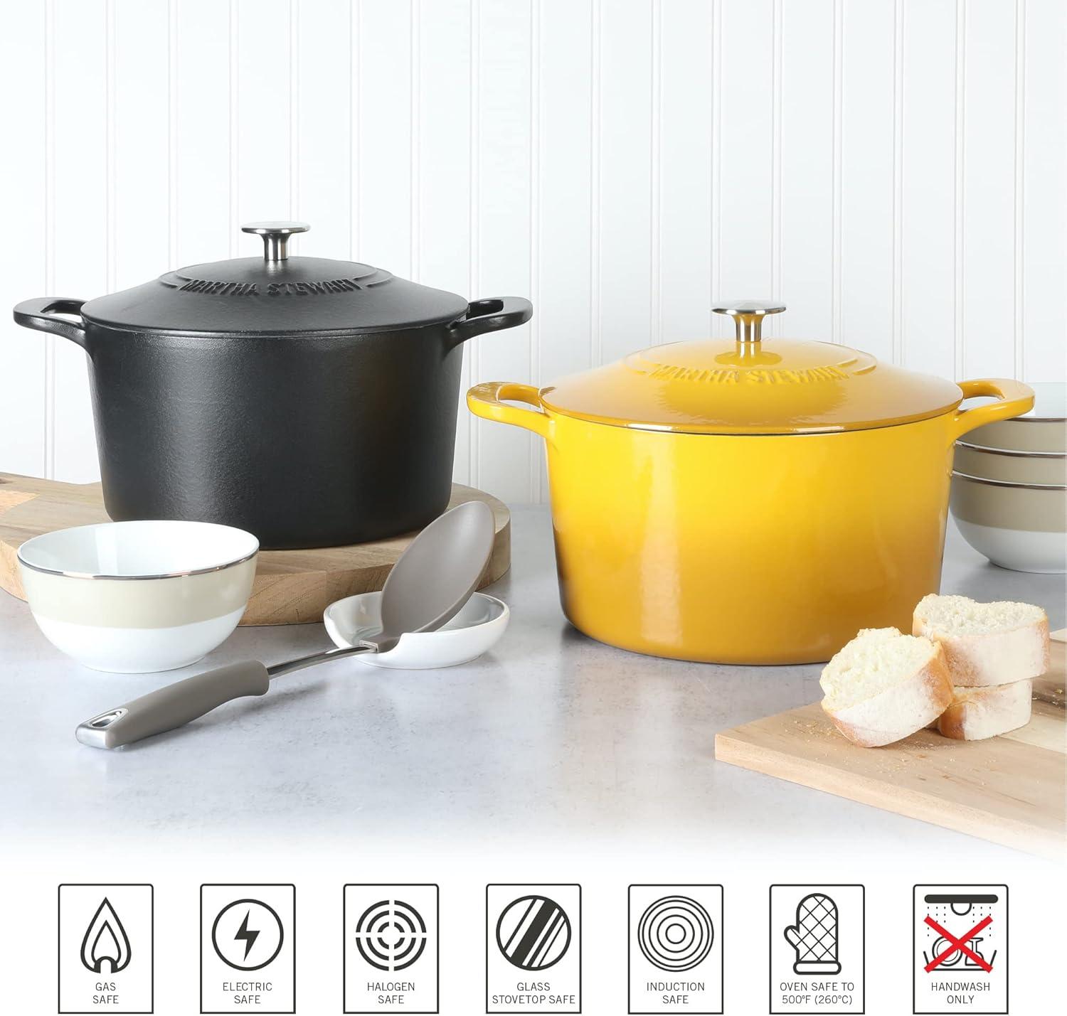 imageMARTHA STEWART Gatwick 7Quart Enamel Cast Iron Dutch Oven Martha Blue Durable HeavyDuty Dutch Oven for Slow Cooking Braising amp BakingYellow