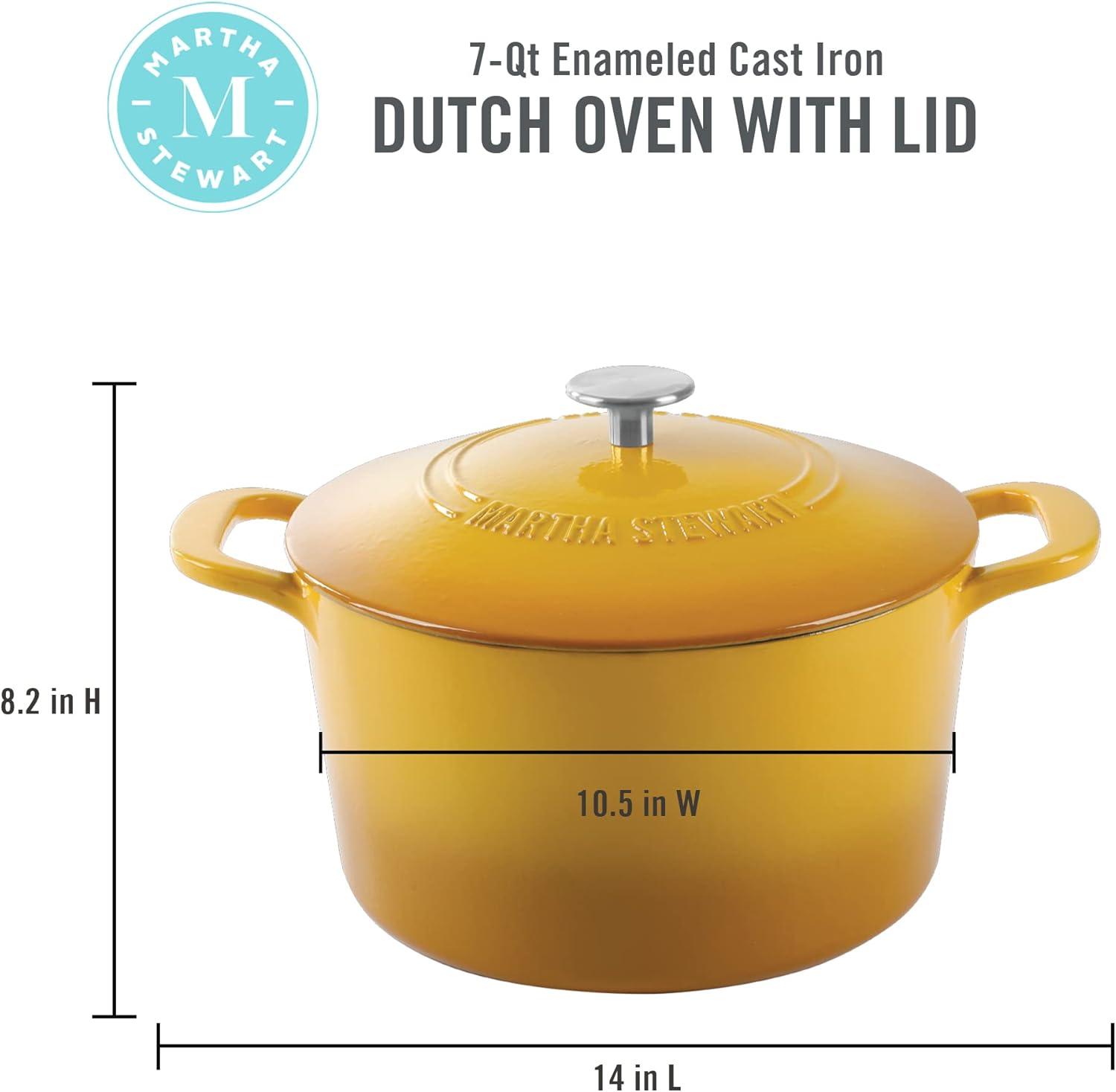 imageMARTHA STEWART Gatwick 7Quart Enamel Cast Iron Dutch Oven Martha Blue Durable HeavyDuty Dutch Oven for Slow Cooking Braising amp BakingYellow