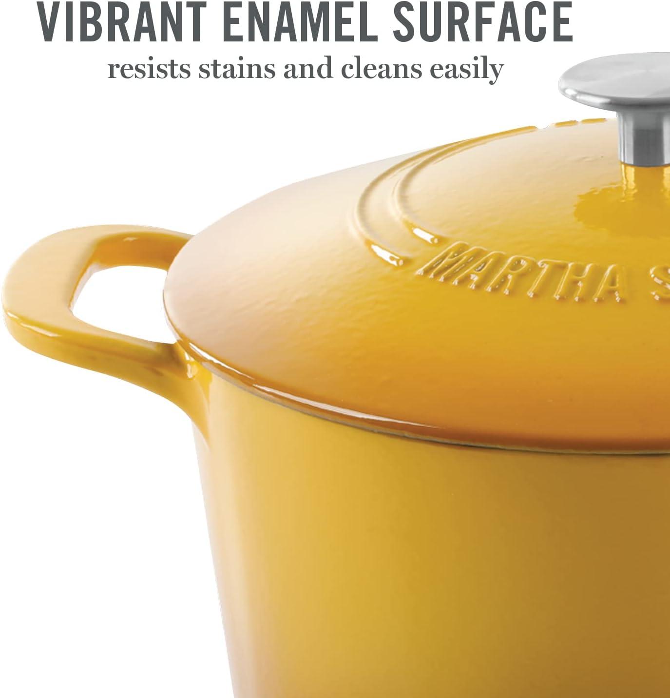 imageMARTHA STEWART Gatwick 7Quart Enamel Cast Iron Dutch Oven Martha Blue Durable HeavyDuty Dutch Oven for Slow Cooking Braising amp BakingYellow