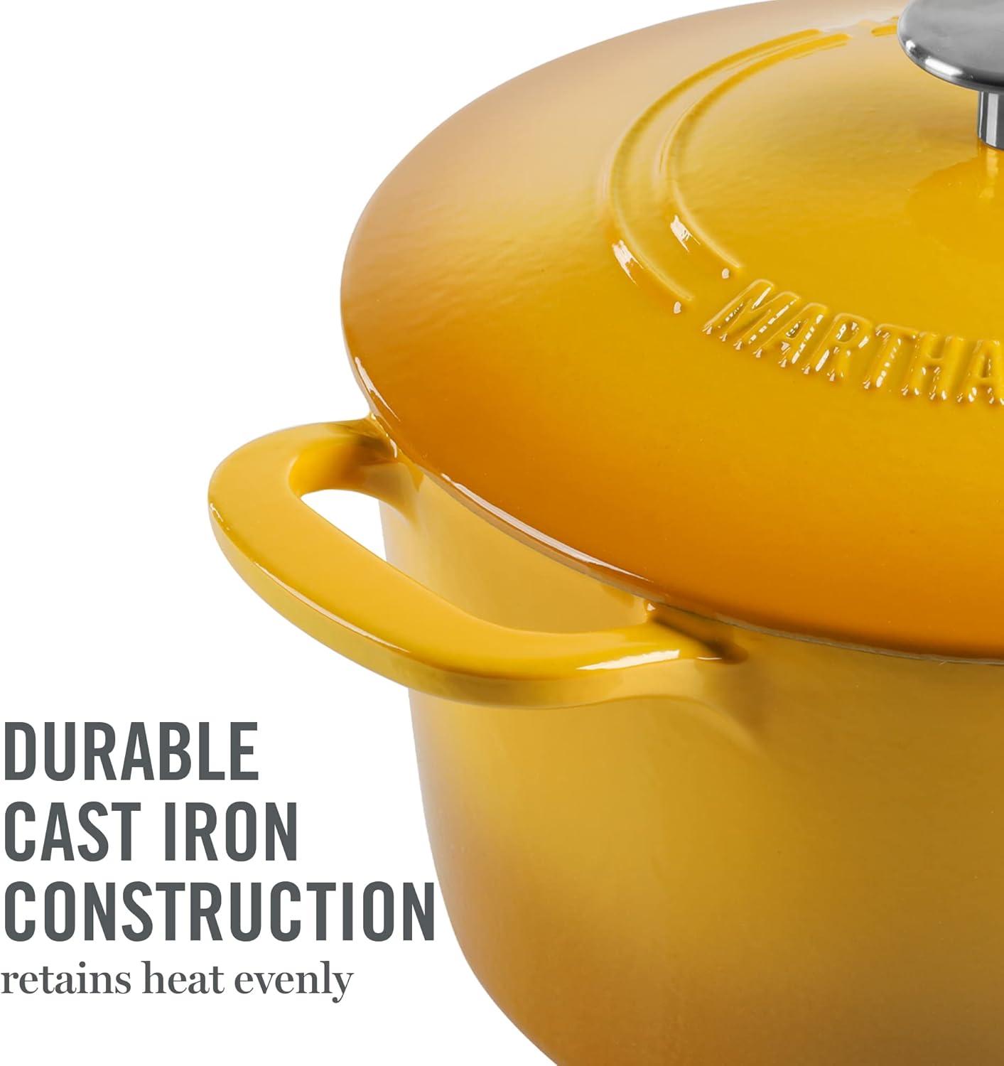 imageMARTHA STEWART Gatwick 7Quart Enamel Cast Iron Dutch Oven Martha Blue Durable HeavyDuty Dutch Oven for Slow Cooking Braising amp BakingYellow