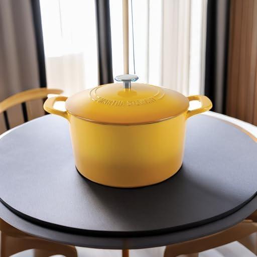 imageMARTHA STEWART Gatwick 7Quart Enamel Cast Iron Dutch Oven Martha Blue Durable HeavyDuty Dutch Oven for Slow Cooking Braising amp BakingYellow