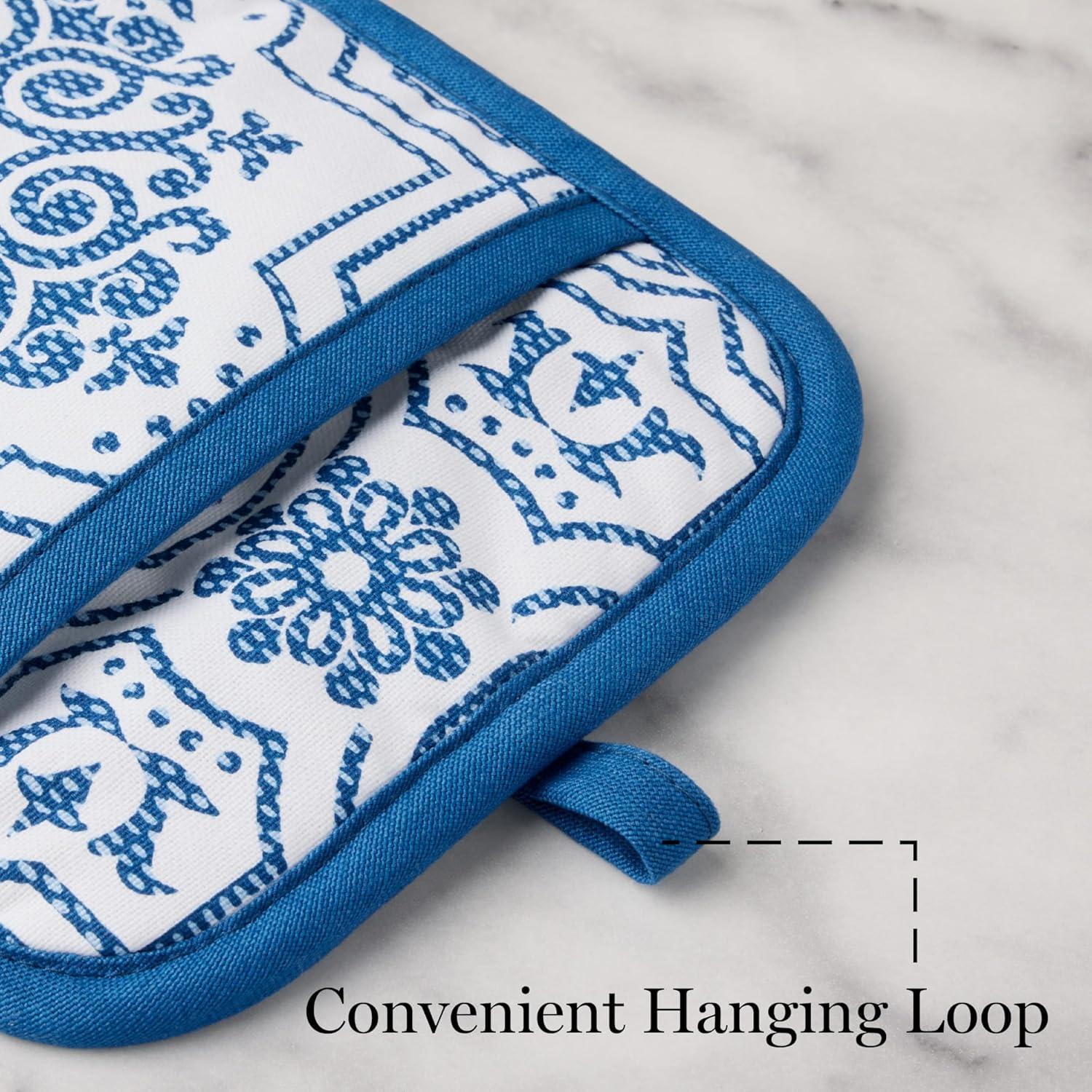 imageMARTHA STEWART Strie Medallion Pot Holder 2Pack Set Heat Resistant NonSlip Silicone Grip Navy Blue 7x10