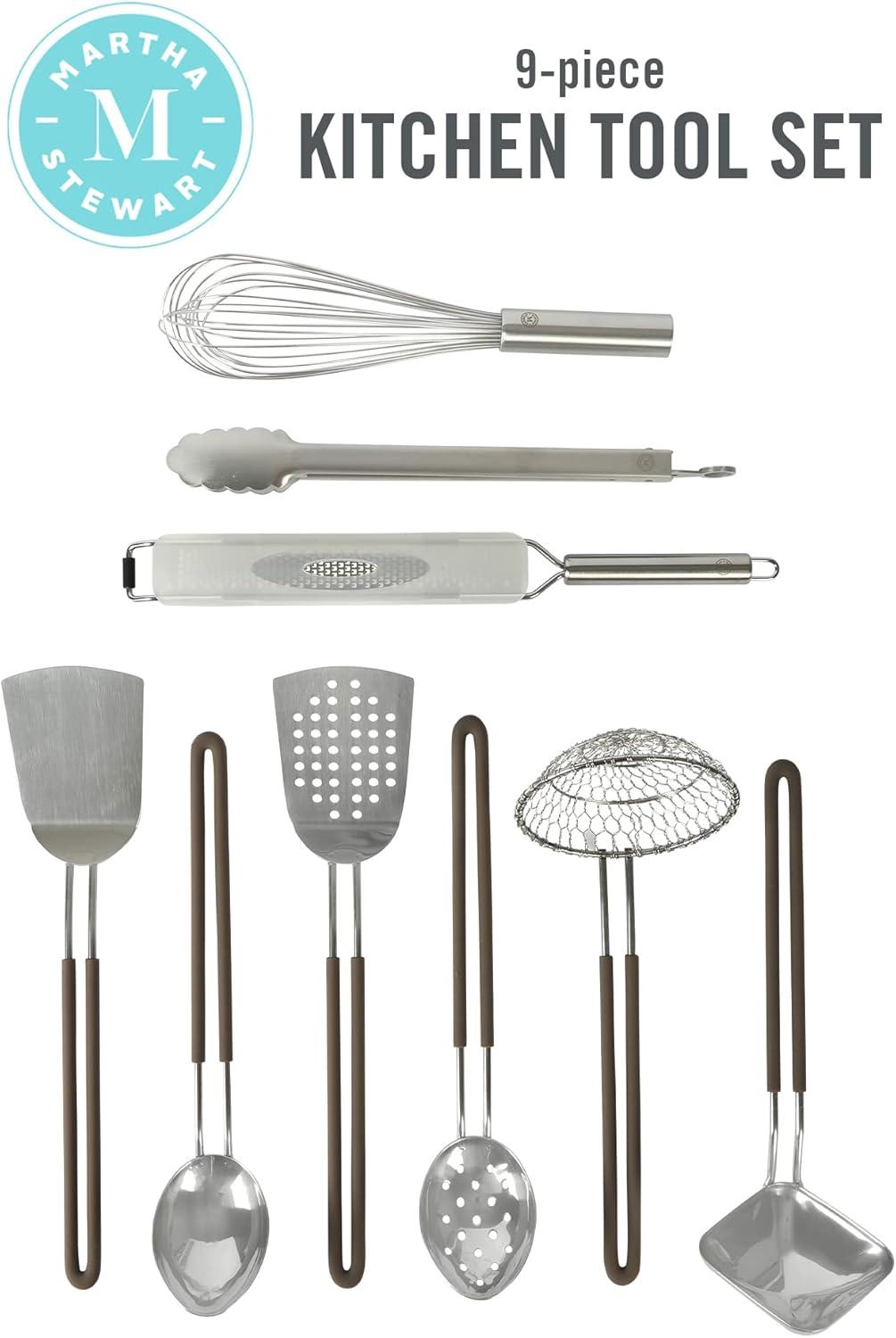 imageMartha Stewart 9Piece Stainless Steel Kitchen Gadget amp Tool Set Prep and Serve Utensils Durable amp RustResistant Dishwasher Safe Cooking AccessoriesBar Tool Set