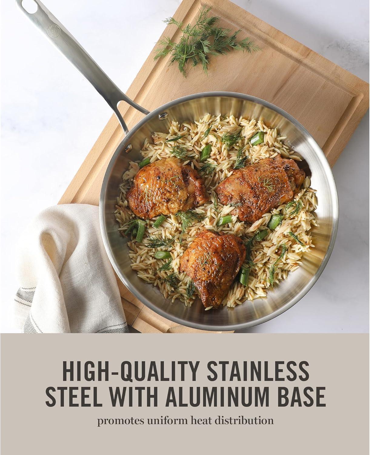imageMartha Stewart Castelle 10 Piece 188 Durable Stainless Steel Induction Safe NonToxic Triply Bottom Kitchen Pots and Pans Cookware Set Dishwasher SafeStainless Steel